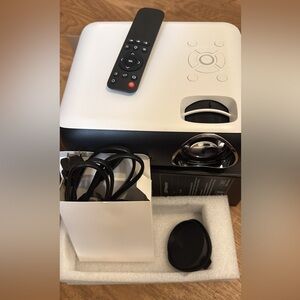 LED Projector Box with White Graphic Text